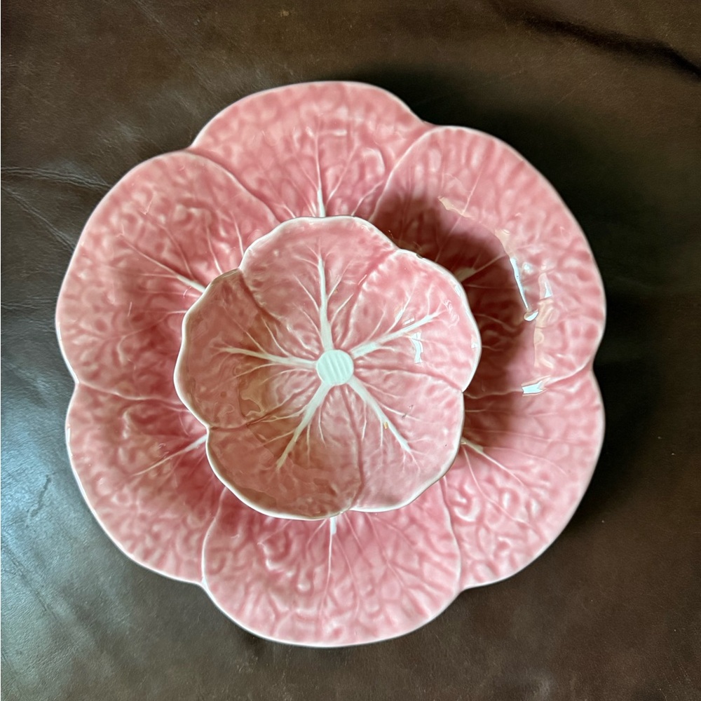 Pink Floral Ceramic Bowl and Plate Set